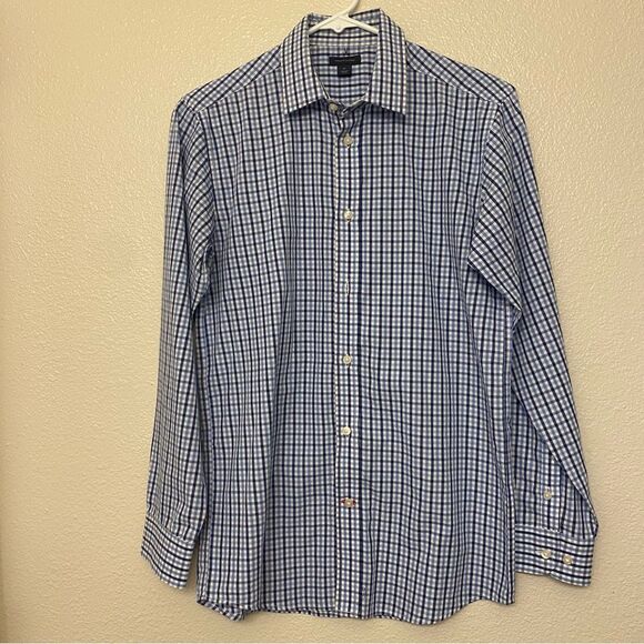 Tommy Hilfiger youth boys Navy plaid long sleeve button up preppy dress shirt 16 - Picture 1 of 8